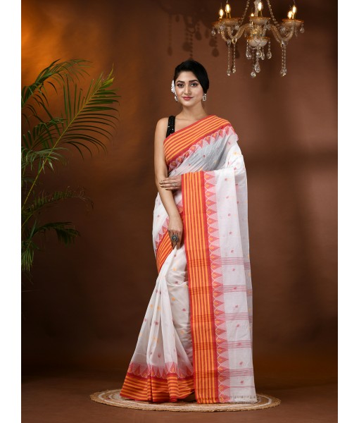 dB DESH BIDESH Women`s Traditional Pure Handloom Cotton Saree Mina Pyramid Woven Designer Without Blouse Piece