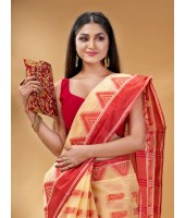 Nabadurga Woven Design Cotton Saree (Off-White-Red) - Durga Puja Collection | Desh Bidesh