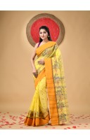 Handloom Cotton Saree Padmakshi Woven Designer Without Blouse Piece (Yellow)