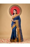 Traditional Pure Handloom Cotton Saree Padmo Woven Design Without Blouse Piece(Blue)