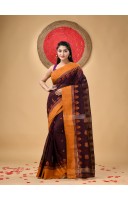 Traditional Pure Handloom Cotton Saree Padmo Woven Design Without Blouse Piece (Brown)