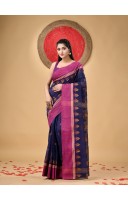 Traditional Pure Handloom Cotton Saree Padmo Woven Design Without Blouse Piece(Deep Blue)