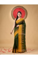 Traditional Pure Handloom Cotton Saree Padmo Woven Design Without Blouse Piece(Green)