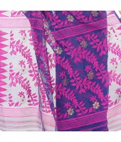 Bengal Handloom Tant Soft Dhakai Jamdani Cotton Saree Whole Body Design (Purple Deep Blue)
