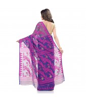Bengal Handloom Tant Soft Dhakai Jamdani Cotton Saree Whole Body Design (Purple Deep Blue)