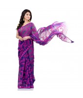 Bengal Handloom Tant Soft Dhakai Jamdani Cotton Saree Whole Body Design (Purple Deep Blue)