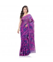 Bengal Handloom Tant Soft Dhakai Jamdani Cotton Saree Whole Body Design (Purple Deep Blue)
