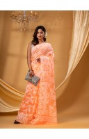 Rangabati Resham Dhakai Jamdani Bengal Pure Cotton Handloom Saree without Blouse Piece (Light Orange)