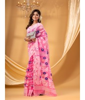 Rangabati Resham Dhakai Jamdani Bengal Pure Cotton Handloom Saree without Blouse Piece( Pink)