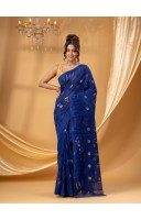 mTraditional Tamarind Leaf Resham Dhakai Jamdani Pure Cotton Handloom Saree without Blouse Piece (deep Blue)