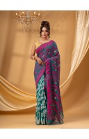 Tamarind Leaf Resham Dhakai Jamdani Pure Cotton Handloom Saree without Blouse Piece (Firoza Pink)