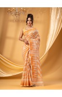 Tamarind Leaf Resham Dhakai Jamdani Pure Cotton Handloom Saree without Blouse Piece(Off Orange)