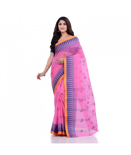 dB DESH BIDESH Women`s Traditional Pure Cotton Handloom Saree Woven Tilak Designer Without Blouse Piece