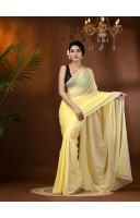 dB DESH BIDESH Women`s Fancy Trendy Solid Transparent Design Pure Cotton Handloom MulMul Saree (Yellow)
