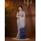  Women's Cotton Blend Tribal Warli Print Half half Design Handloom Sarees with Blouse Piece (White Blue)