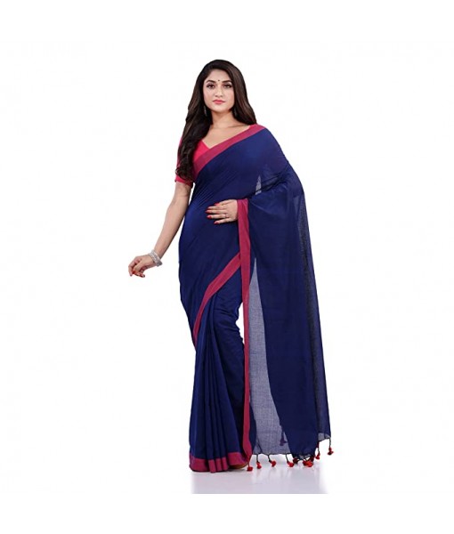 DESH BIDESH Women`s Handloom Pure Cotton Saree Abhiprithi Design Without Blouse Piece( Blue)