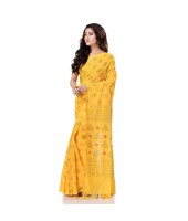 Bengal Tant Abhrak Work Design Soft Pure Handloom Cotton Saree With Blouse Piece Yellow
