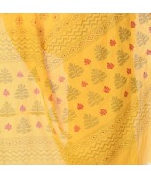 Bengal Tant Abhrak Work Design Soft Pure Handloom Cotton Saree With Blouse Piece Yellow