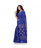 Bengal Tant Abhrak Work Design Soft Pure Handloom Cotton Saree With Blouse Piece (Blue)