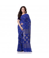 Bengal Tant Abhrak Work Design Soft Pure Handloom Cotton Saree With Blouse Piece (Blue)