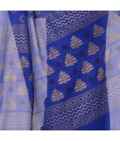 Bengal Tant Abhrak Work Design Soft Pure Handloom Cotton Saree With Blouse Piece (Blue)