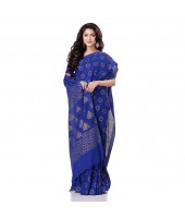 Bengal Tant Abhrak Work Design Soft Pure Handloom Cotton Saree With Blouse Piece (Blue)
