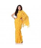 Bengal Tant Abhrak Work Design Soft Pure Handloom Cotton Saree With Blouse Piece Yellow
