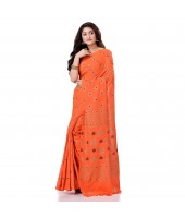 Bengal Tant Abhrak Work Design Soft Pure Handloom Cotton Saree With Blouse Piece Orange