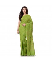 Bengal Tant Abhrak Work Design Soft Pure Handloom Cotton Saree With Blouse Piece (Green)