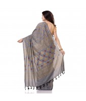 Bengal Tant Abhrak Work Design Soft Pure Handloom Cotton Saree With Blouse Piece Grey
