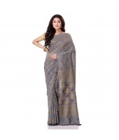 Bengal Tant Abhrak Work Design Soft Pure Handloom Cotton Saree With Blouse Piece Grey