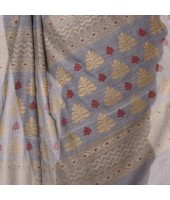 Bengal Tant Abhrak Work Design Soft Pure Handloom Cotton Saree With Blouse Piece Grey