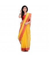 Bengal Tant Aradhana Design Pure Handloom Cotton Saree Without Blouse Piece (Yellow Red)