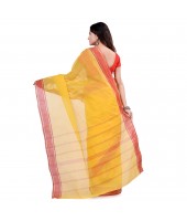 Bengal Tant Aradhana Design Pure Handloom Cotton Saree Without Blouse Piece (Yellow Red)