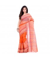 Bengal Tant Devdas Design Pure Handloom Cotton Saree Without Blouse Piece (orange)