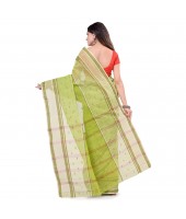 Bengal Tant Devdas Design Pure Handloom Cotton Saree Without Blouse Piece (Green)