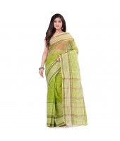Bengal Tant Devdas Design Pure Handloom Cotton Saree Without Blouse Piece (Green)