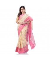Bengal Tant Jamdani Printed Handloom Cotton Saree Without Blouse Piece (Pink)