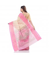 Bengal Tant Jamdani Printed Handloom Cotton Saree Without Blouse Piece (Pink)