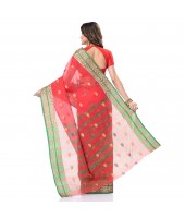 dB DESH BIDESH Women`s Bengal Tant Pure Handloom Cotton Saree Potrobinnas Design Without Blouse Piece Orange Red