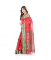 dB DESH BIDESH Women`s Bengal Tant Pure Handloom Cotton Saree Potrobinnas Design Without Blouse Piece Orange Red