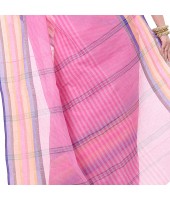dB DESH BIDESH Women`s Bengali Tant Khejur Chori Pure Handloom Cotton Saree Without Blouse Piece (Pink)