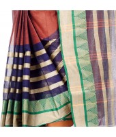  Traditional Bengal Tant 3D Temple Design Handloom Pure Cotton Saree Without Blouse Piece (Brown)