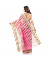  Traditional Bengal Tant 3D Temple Design Handloom Pure Cotton Saree Without Blouse Piece Yellow Pink