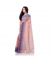 Traditional Bengal Tant Pure Handloom Cotton Saree Jol Torongo Woven Design Without Blouse Piece Flamingo Blue