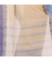 Traditional Bengal Tant Pure Handloom Cotton Saree Jol Torongo Woven Design Without Blouse Piece Offwhite Blue