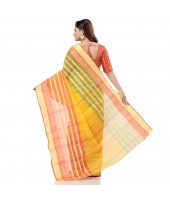 Traditional Bengali 3D Temple Design Pure Handloom Cotton Saree Without Blouse Piece (Yellow)