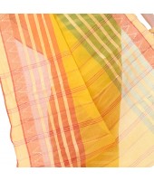 Traditional Bengali 3D Temple Design Pure Handloom Cotton Saree Without Blouse Piece (Yellow)