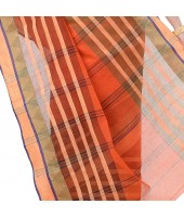 Traditional Bengali 3D Temple Design Pure Handloom Cotton Saree Without Blouse Piece (Orange Green)
