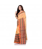 Bengali Chakra Begampuri Pure Handloom Cotton Saree With Blouse Piece (yellow)